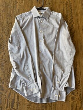 Calvin Klein Steel+ Slim Fit Dress Shirt Men’s Medium Gray Pattern Stretch